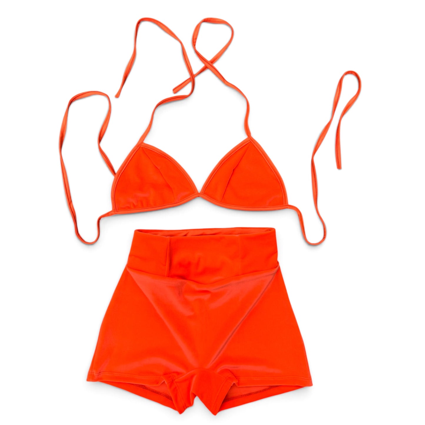 High Waisted Beach Short - Neon Orange Velvet
