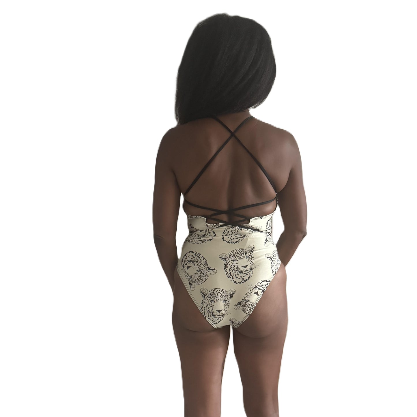 deme strappy one piece swimsuit LEOPARD FACE