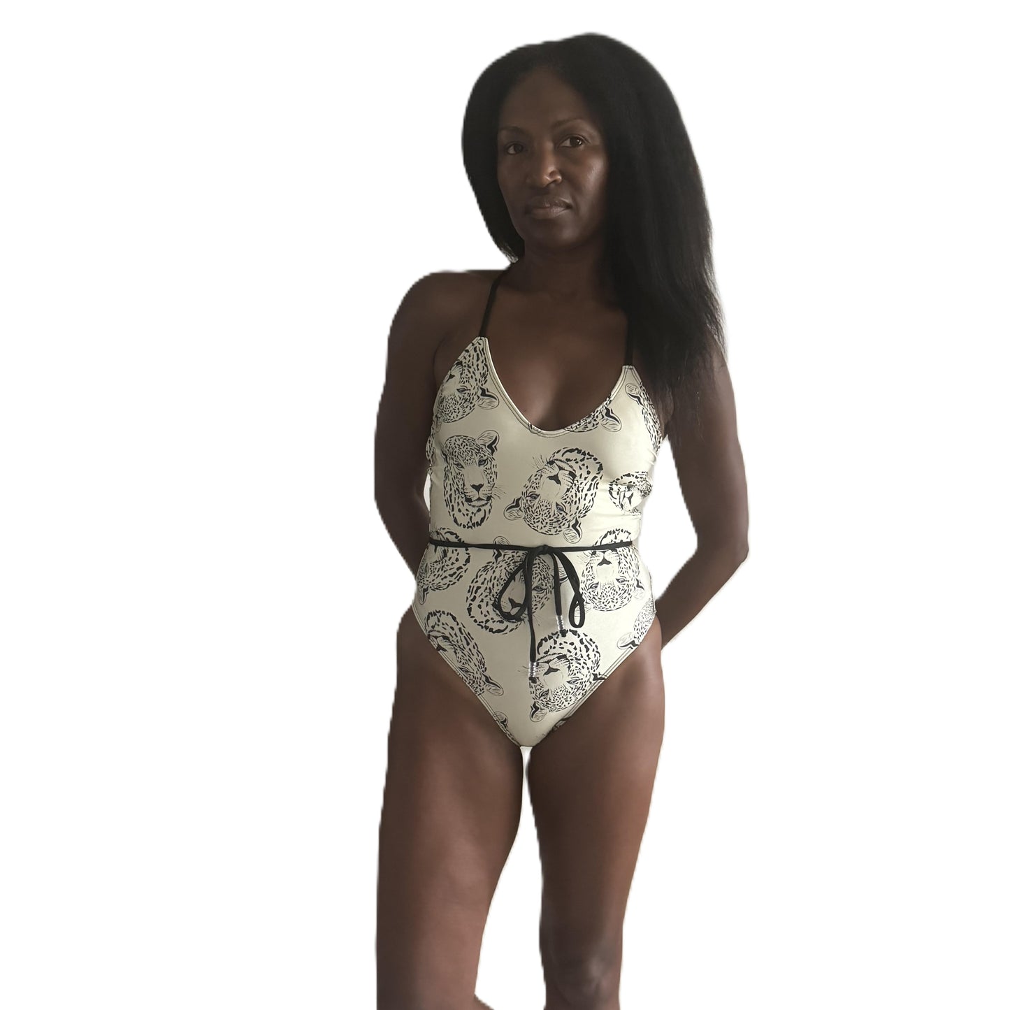 deme strappy one piece swimsuit LEOPARD FACE