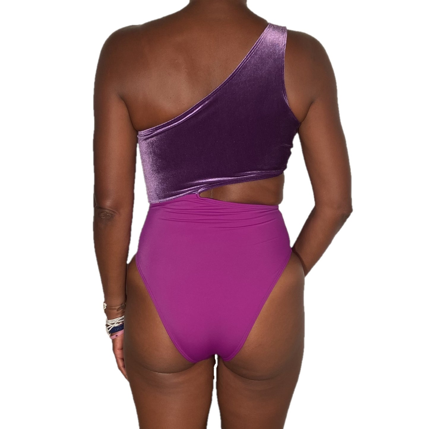 Baiana Cut Out One Piece Swimsuit in Purple Velvet