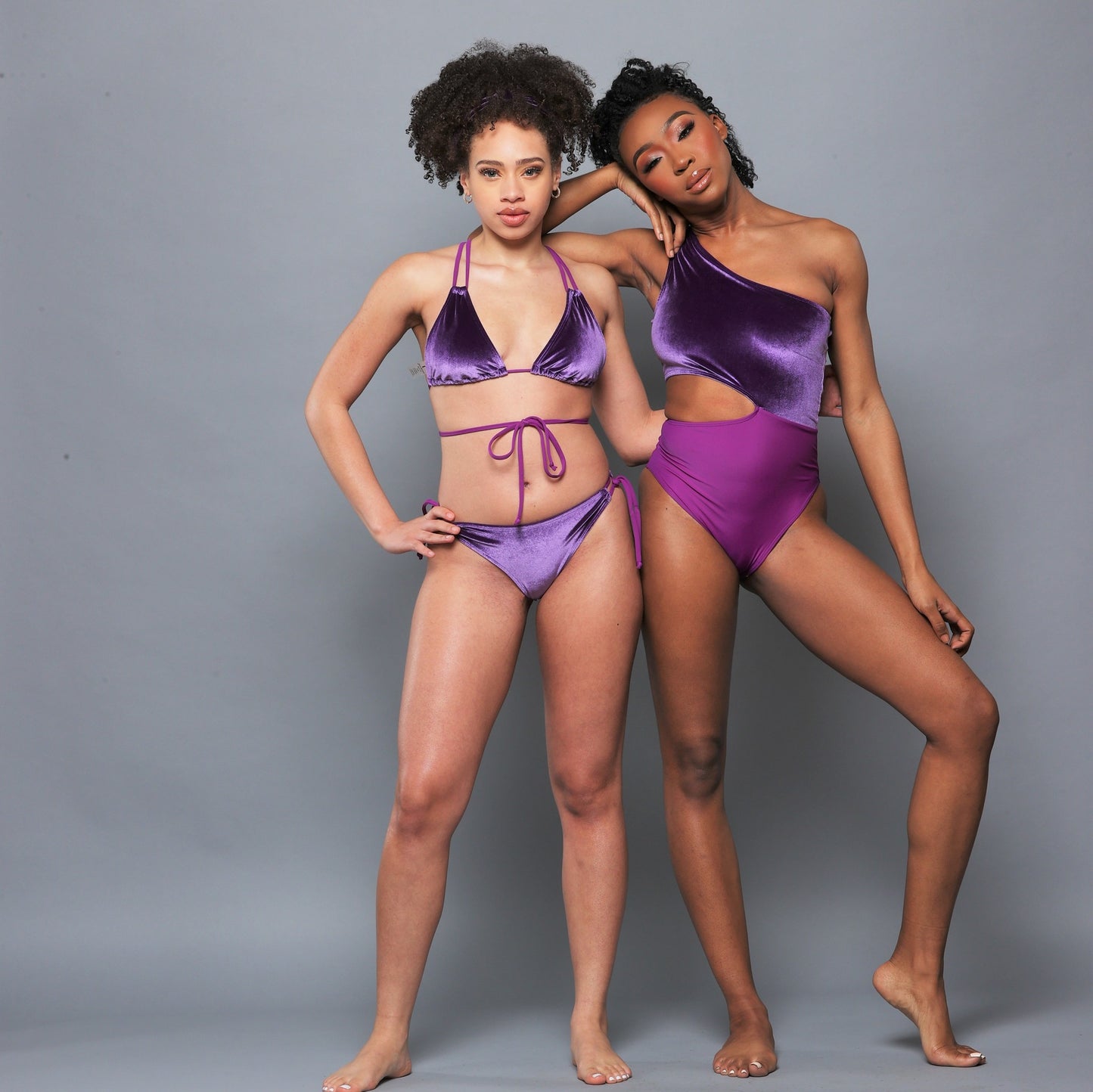 baiana cut out one piece & tie side bikini in PURPLE VELVET