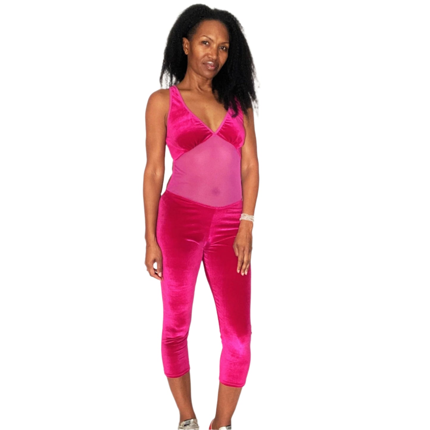 Naomi Catsuit in Magenta Velvet