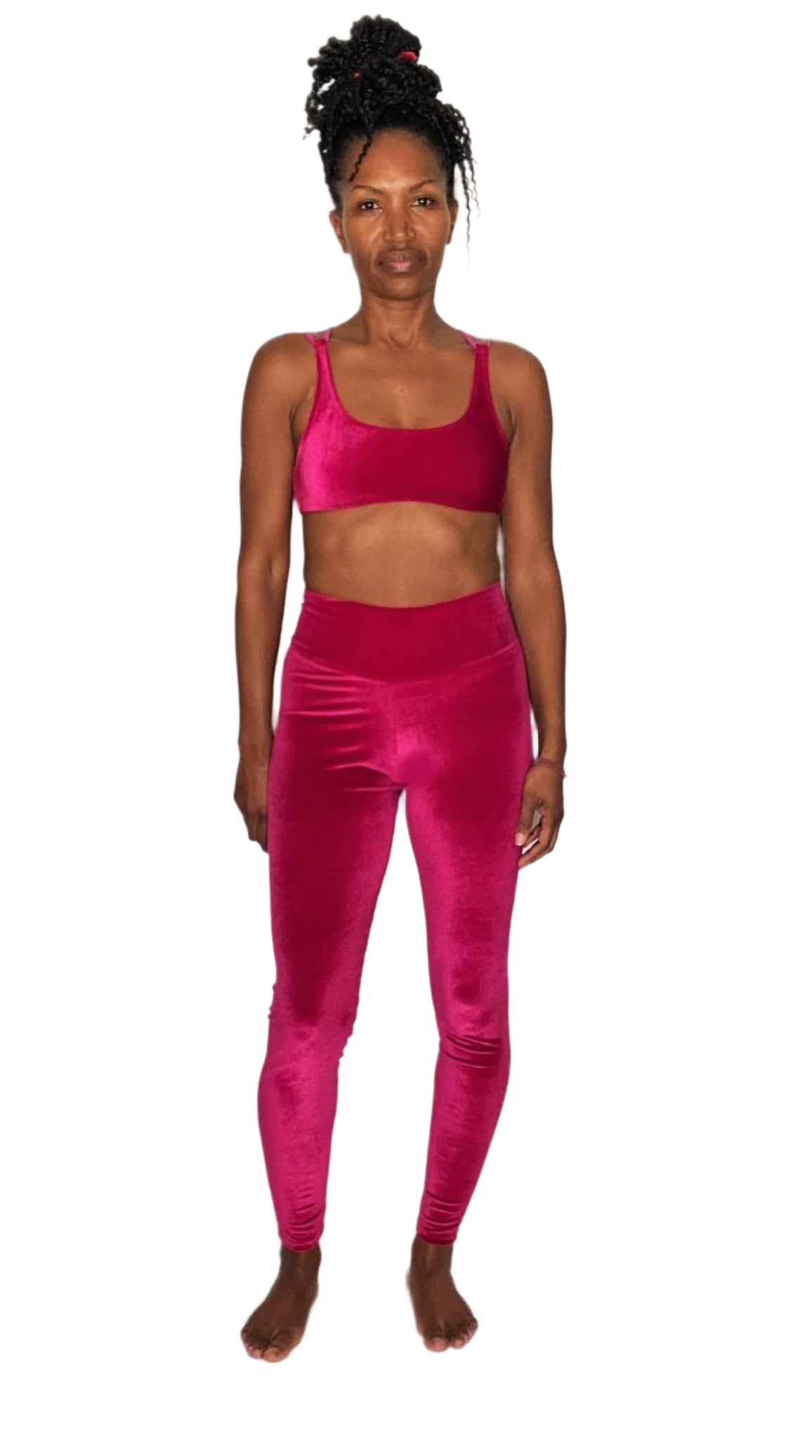 High Waisted Legging in Magenta Velvet