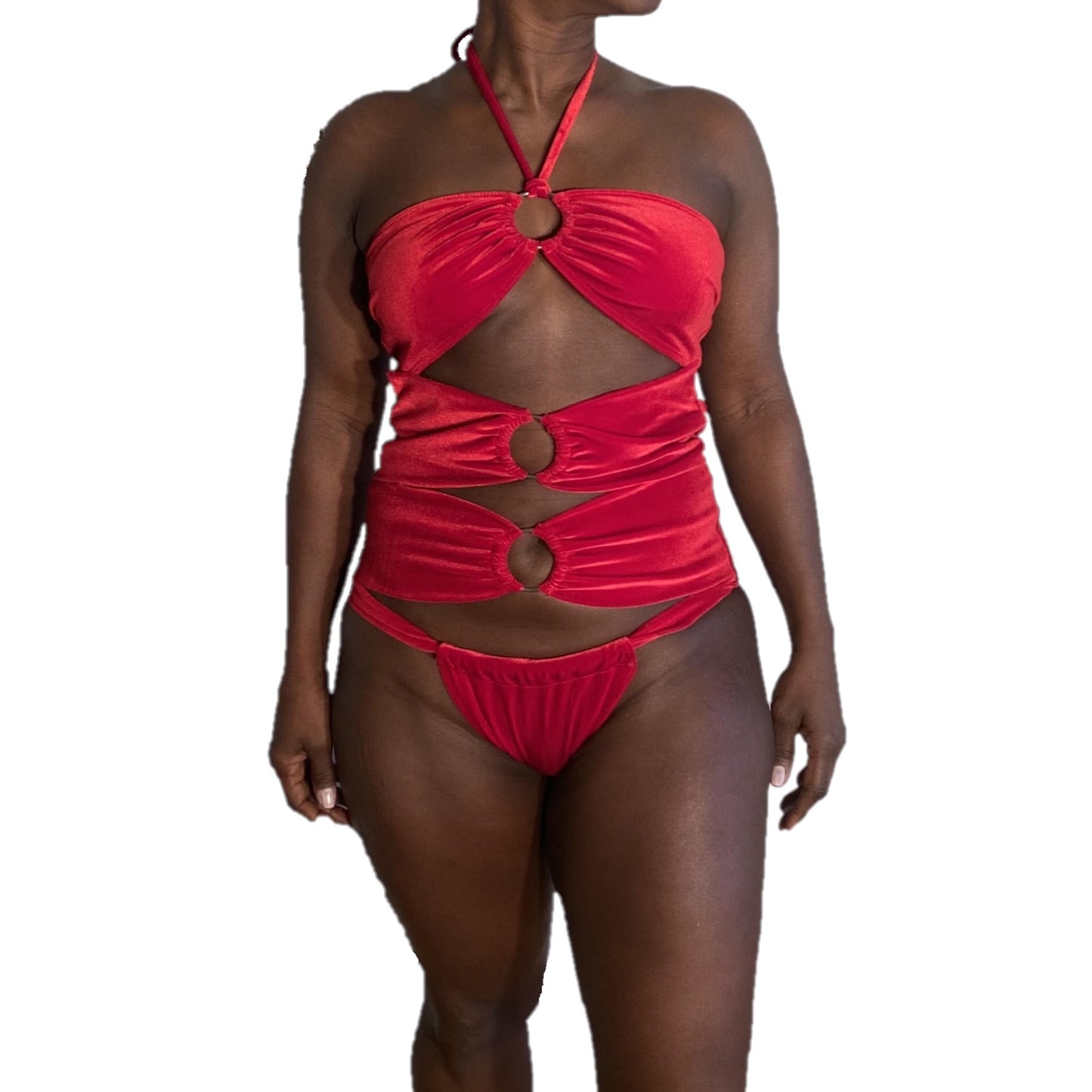 Tiras One Piece Swimsuit in Deep Red Velvet