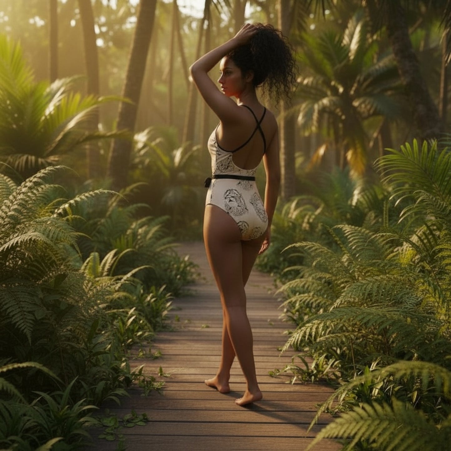 Deme Strappy One Piece Swimsuit - Leopard Face