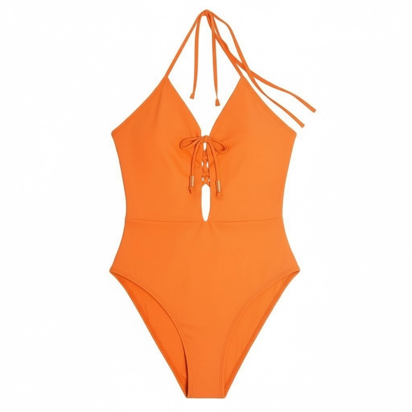 Lace Front One Piece Swimsuit - Orange
