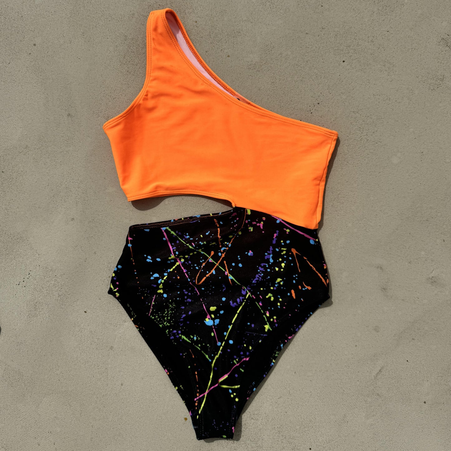 Brasini Swimwear Baiana Asymmetrical Swimsuit: Paint Splatter