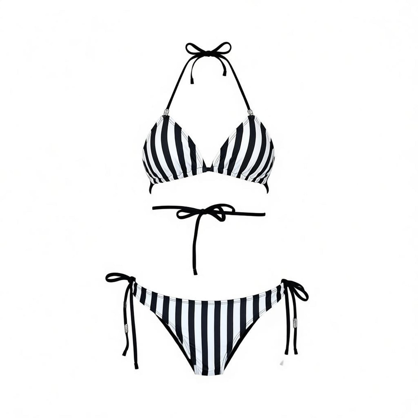 Natalie Tie Side Bikini BOTTOM - Black White Stripes