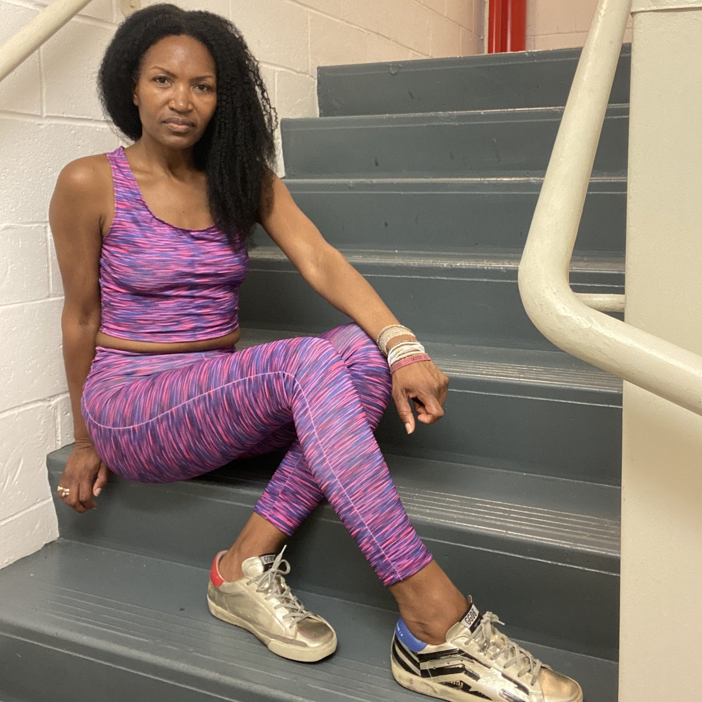 Cropped Tank Top Fuschia & Blue Print