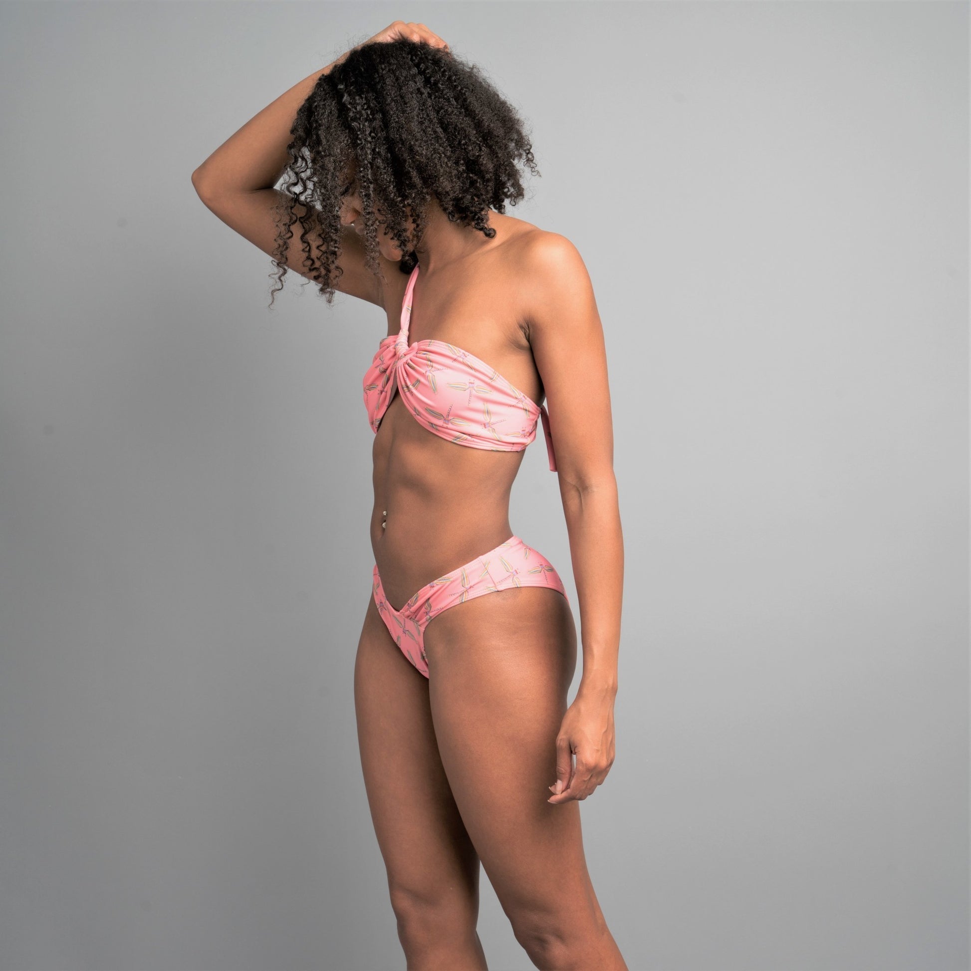 Ivonna Asymetric Bandeau Bikini Top in Pink Dragonfly