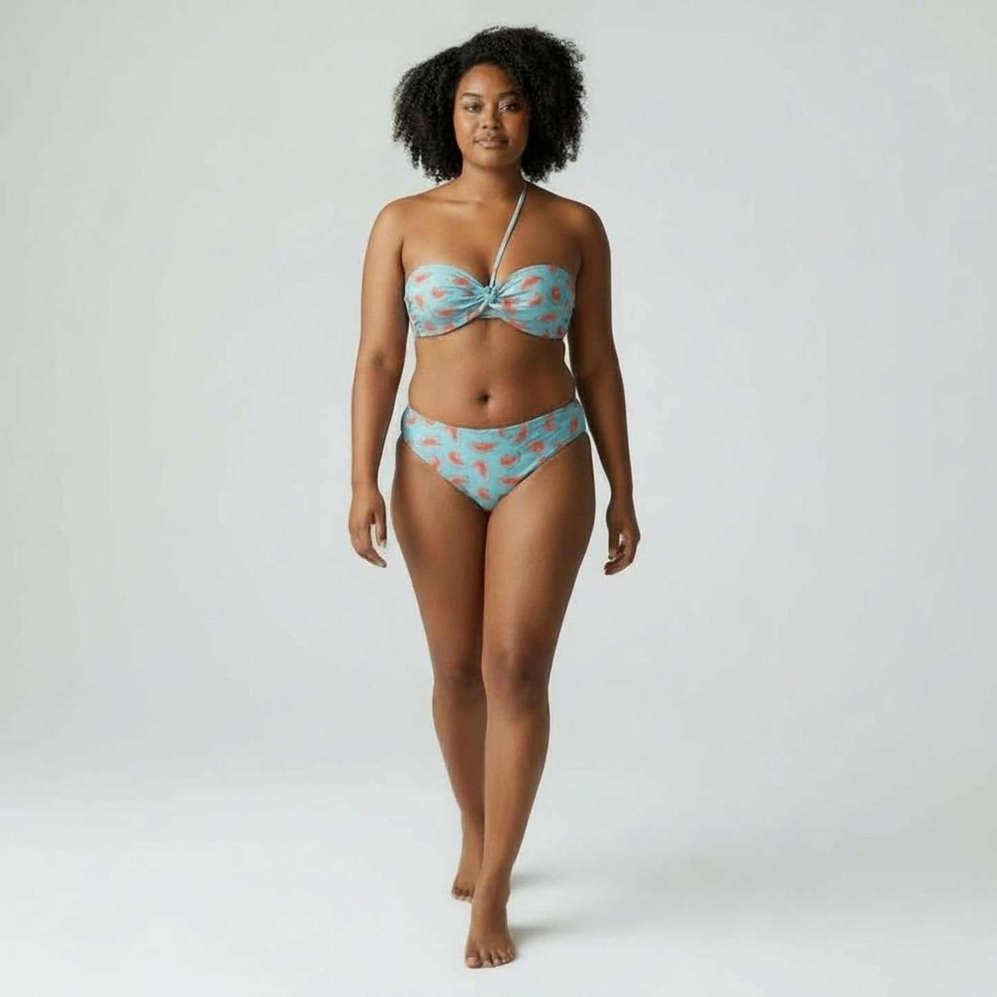 Ivonna Asymmetric Bandeau Bikini Top - Shrimp Print