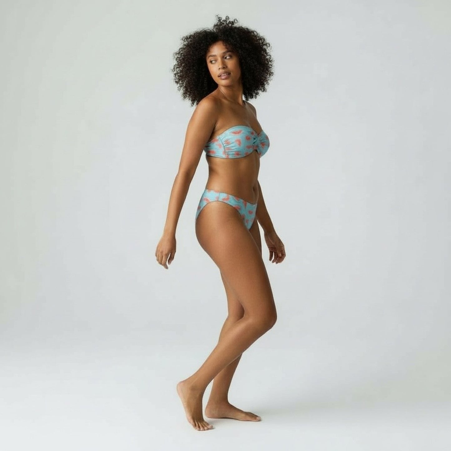 Ivonna Asymmetric Bandeau Bikini Top - Shrimp Print