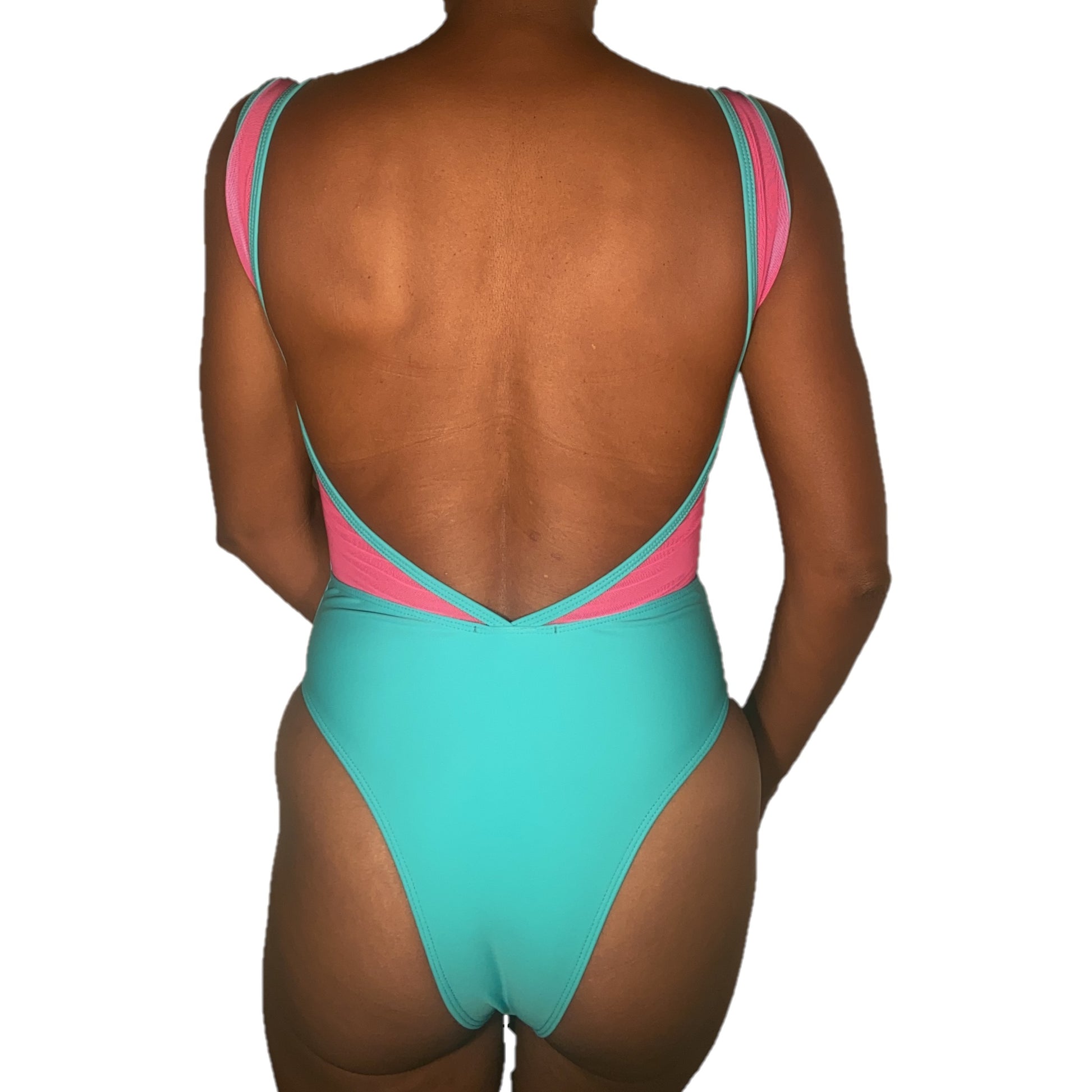 Cabana One Piece with Mesh in Aqua x Hot Pink