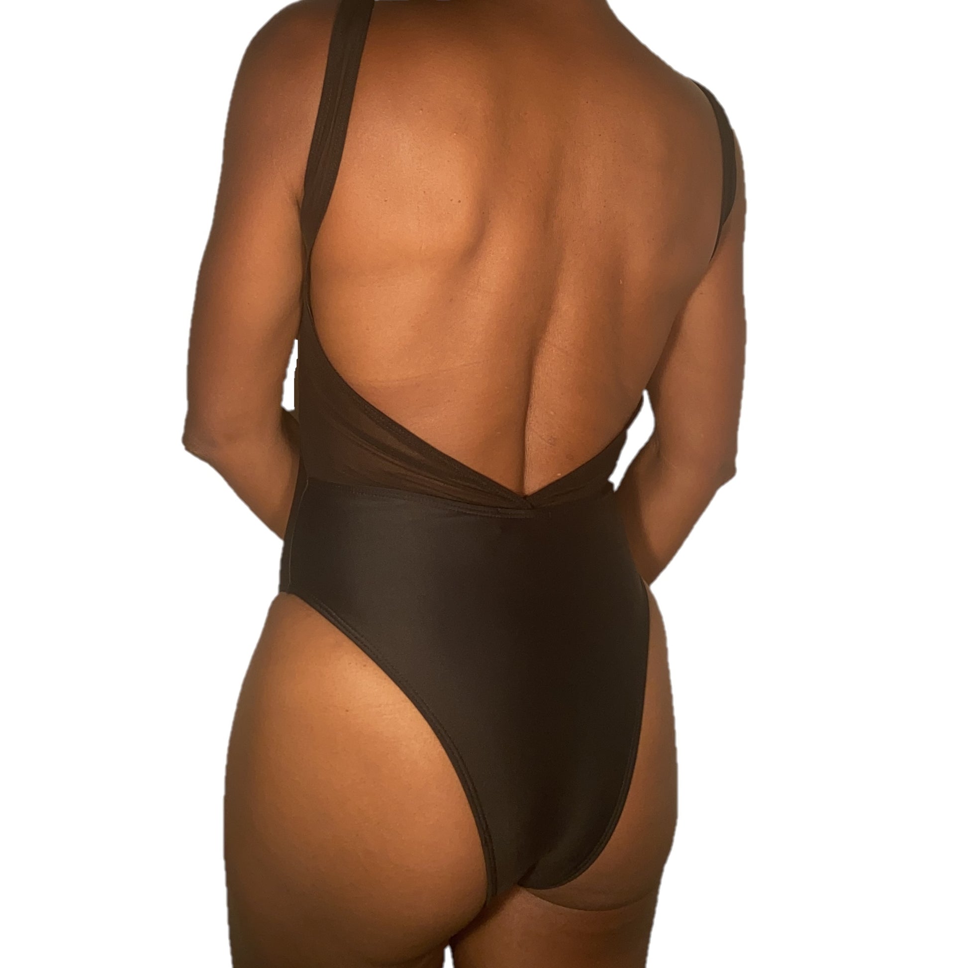 Black Elastic Waist High Leg Swimsuit