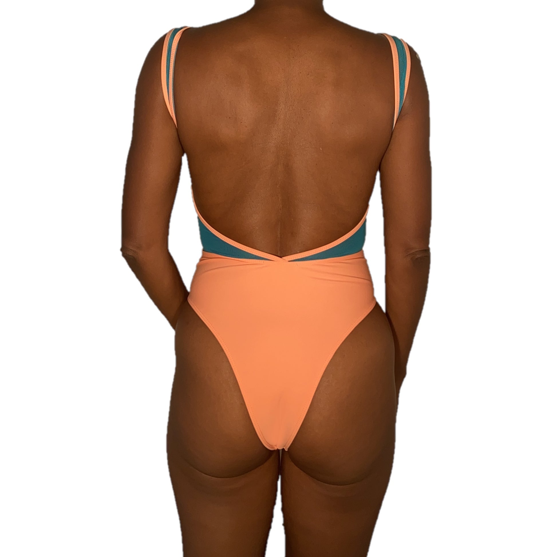 Cabana One Piece with Mesh in Peach x Jade Mesh