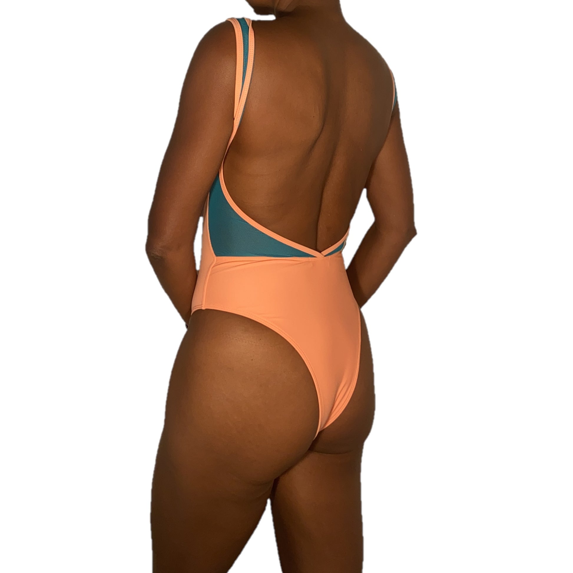 Cabana One Piece with Mesh in Peach x Jade Mesh