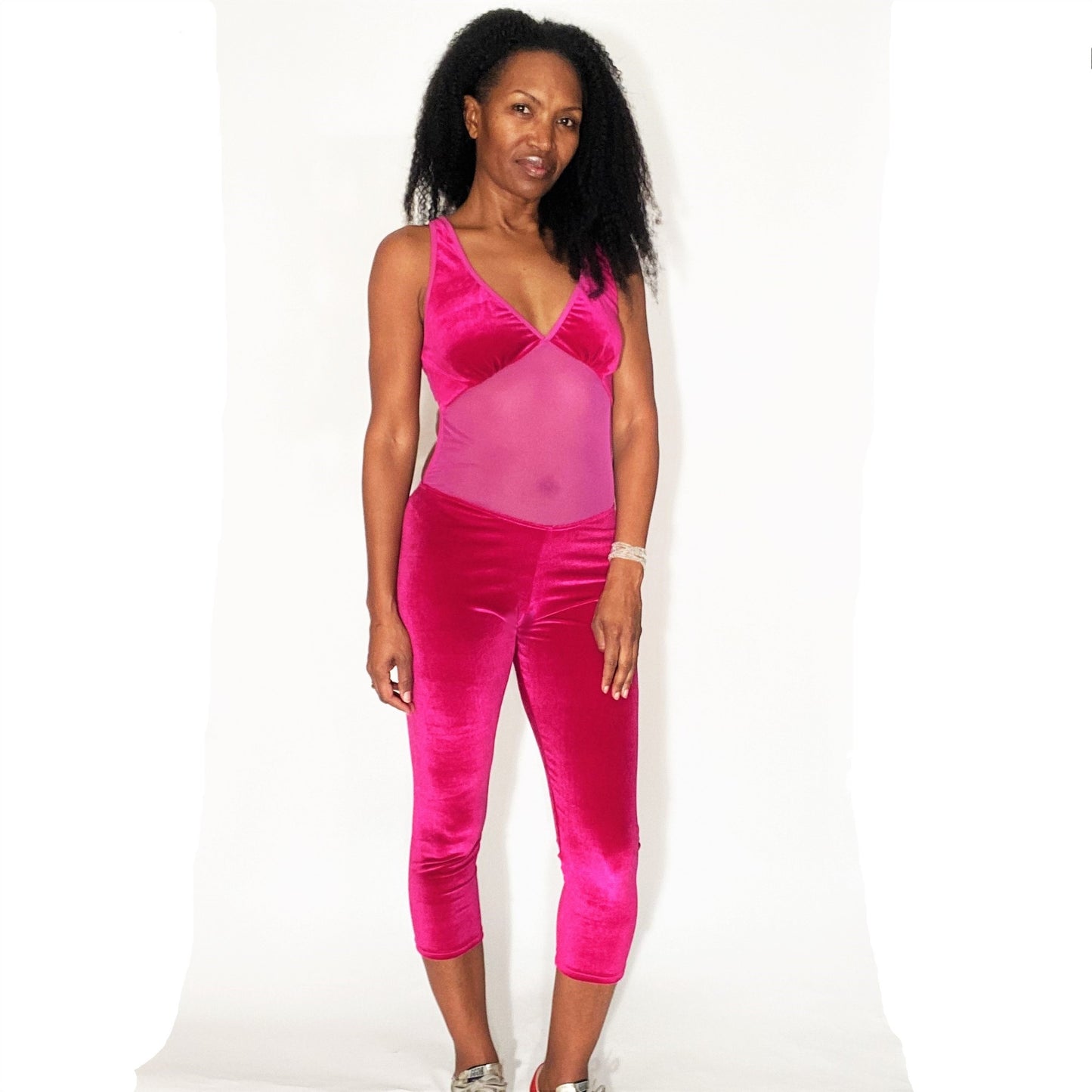 Naomi Catsuit in Magenta Velvet