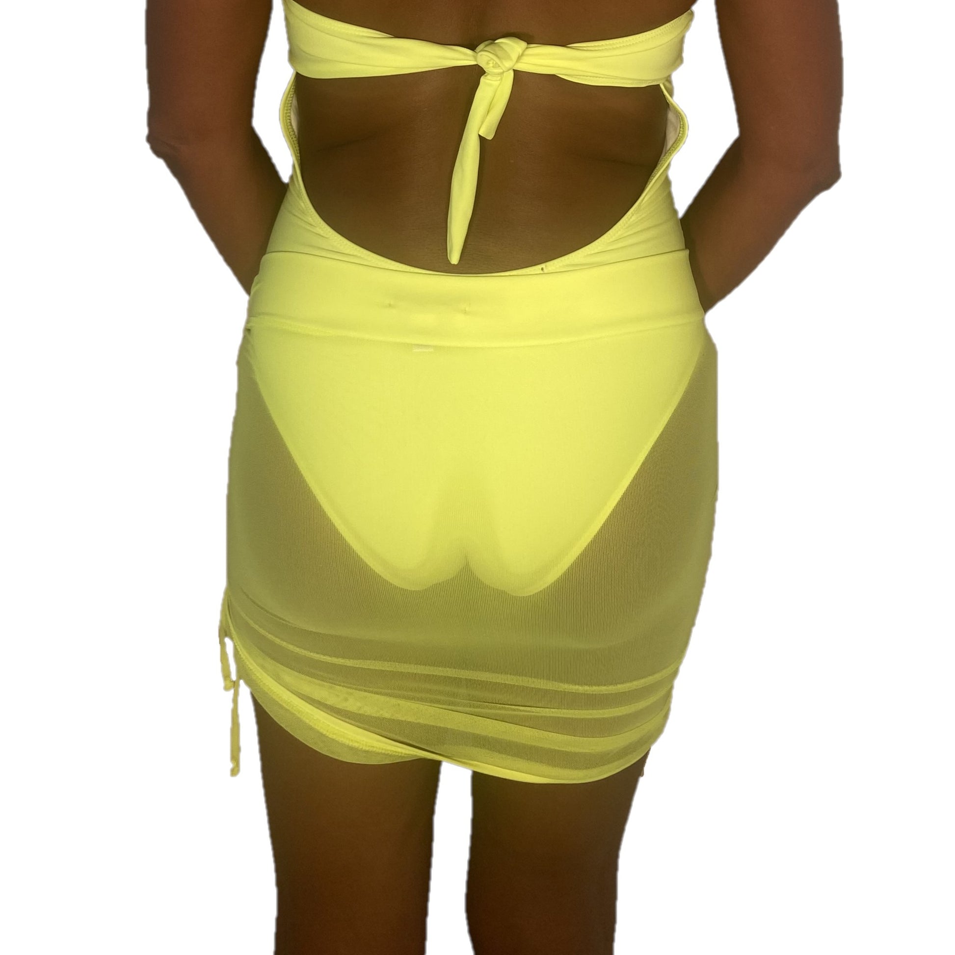 Beleza Drawstring Cover Up Skirt - Neon Yellow Mesh