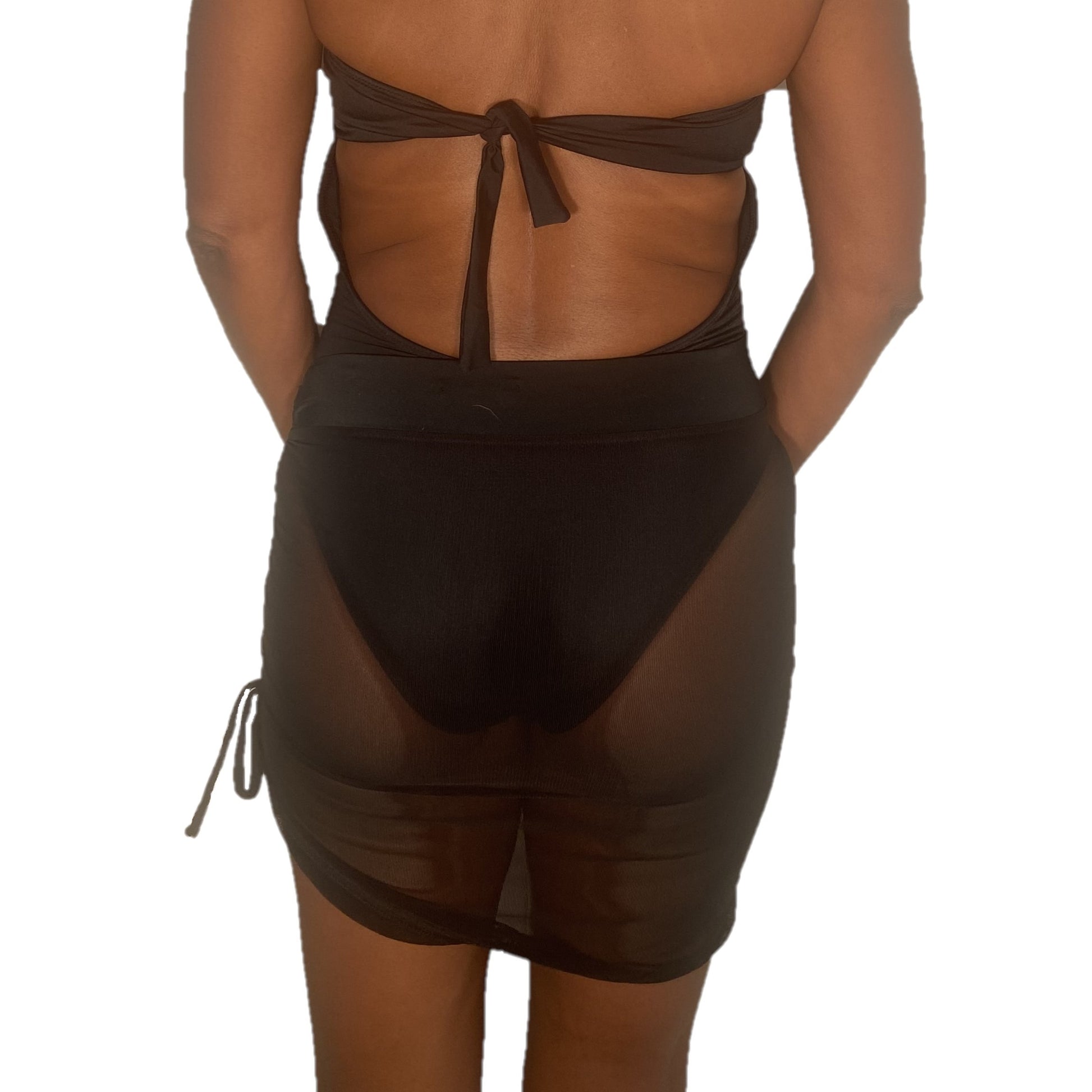 Beleza Drawstring Cover Up Skirt - Black Mesh