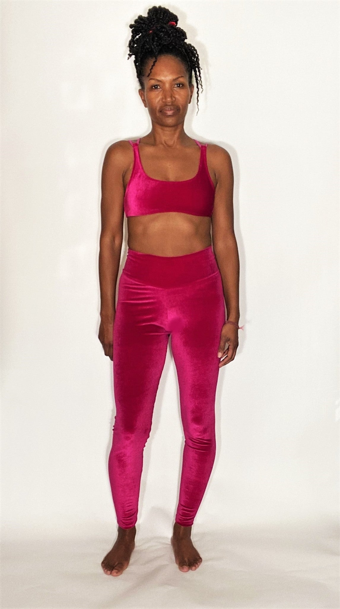 High Waisted Legging in Magenta Velvet