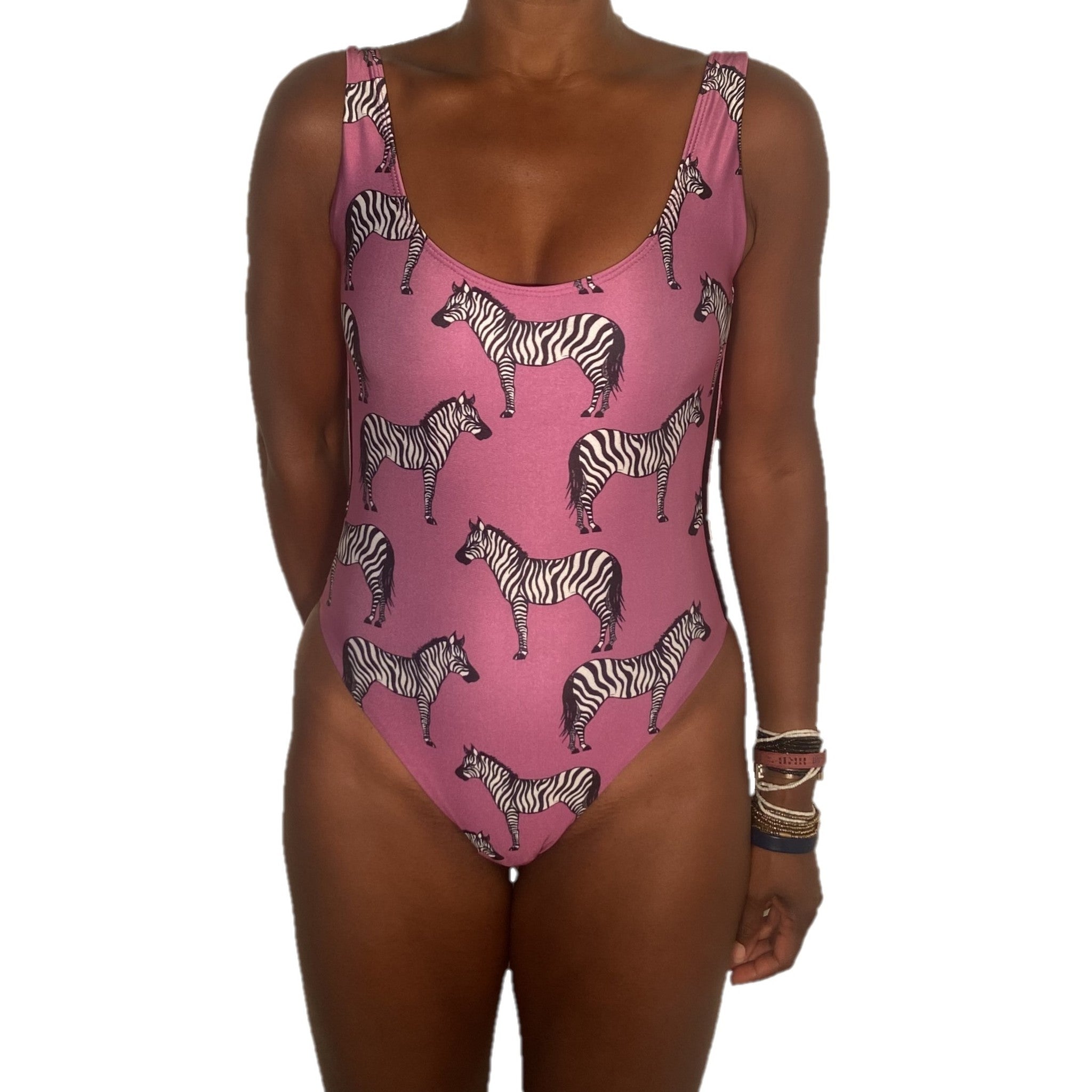 Laguna High Cut One Piece Swimsuit with Mesh Sides - Zebra Print