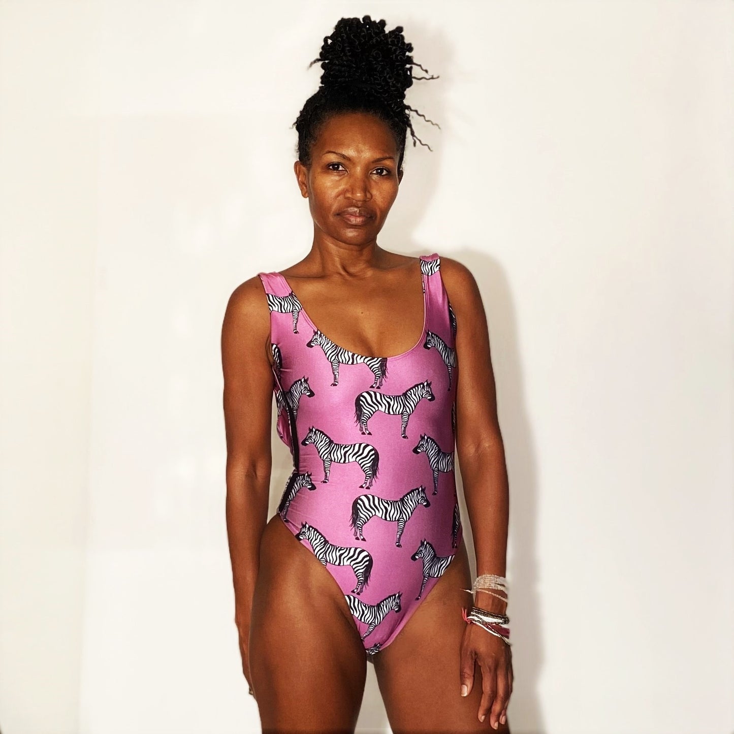 Swimsuit Monika / C3 - one-shoulder one-piece swimsuit with zebra