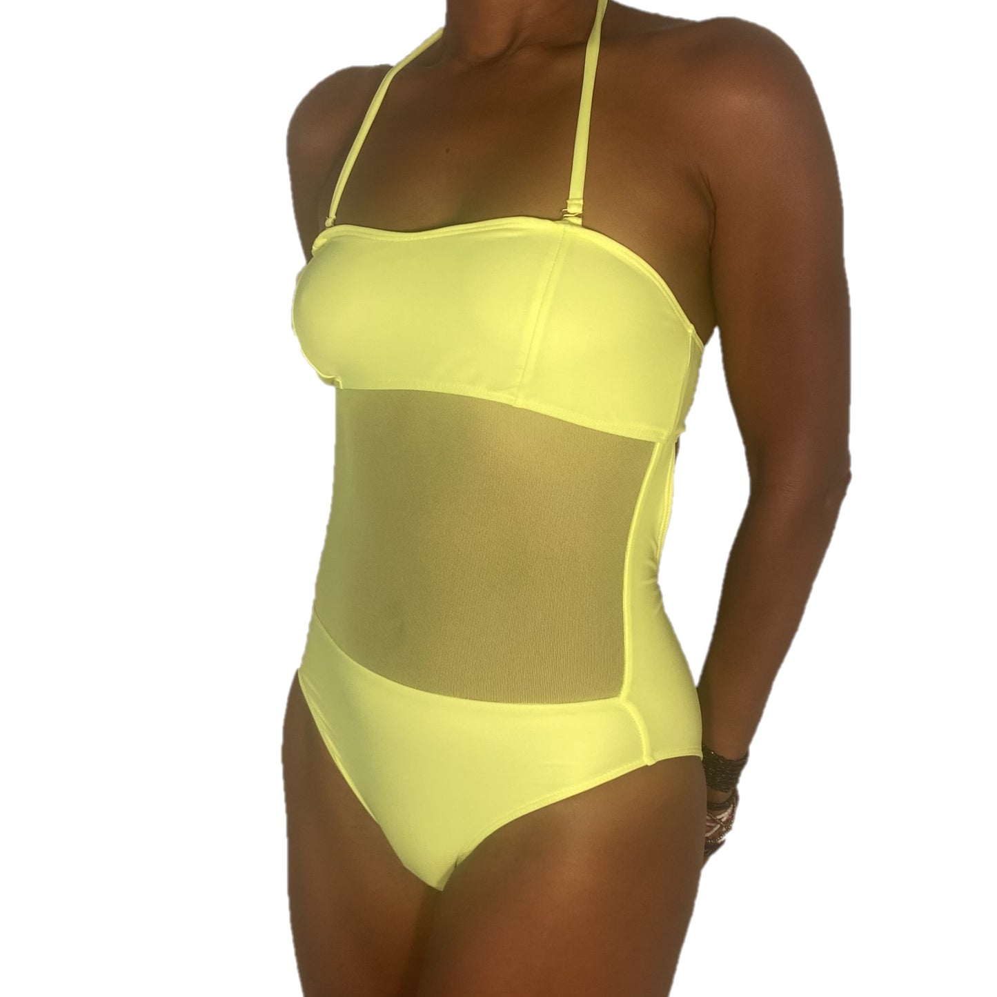 Leme Mesh One Piece Swimsuit in neon yellow