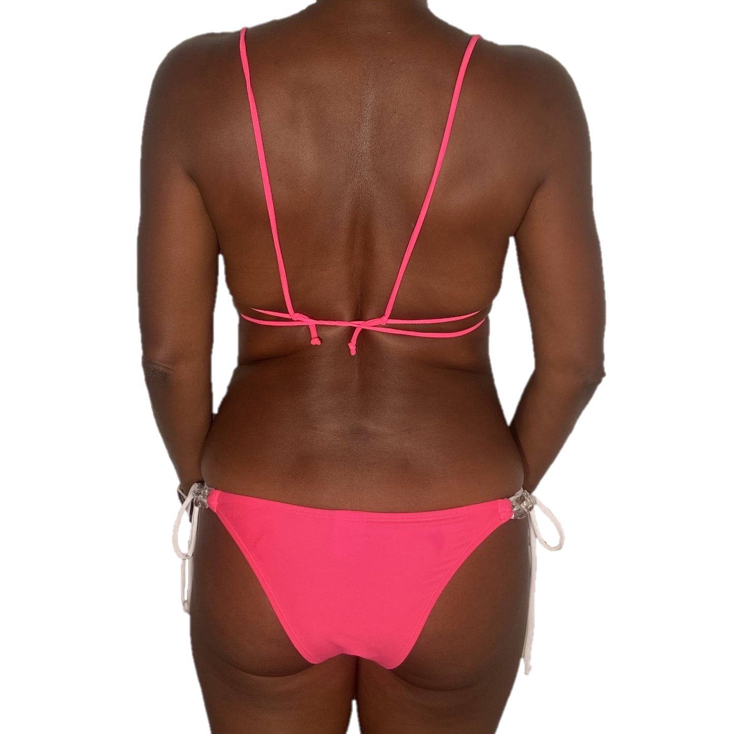 Natalie Tie Side Bottom with Lucite Chain  Neon Pink